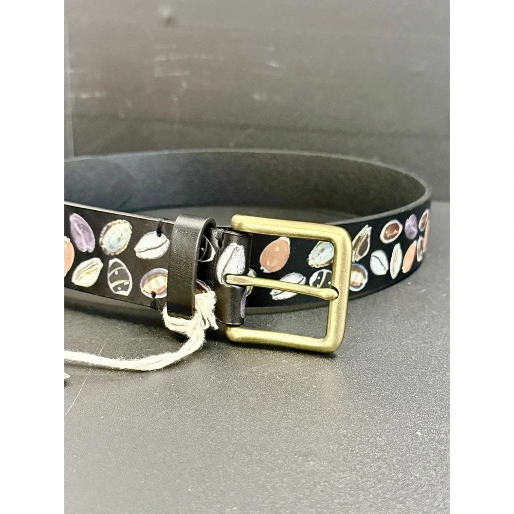 Denim Tears New Seashell Leather Belt  Men's Black  S/M 34 Streetwear Hip Hop